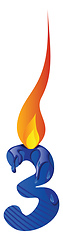 Image showing Blue number three in flame illustration vector on white backgrou