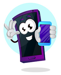 Image showing Mobile emoji holding a smartphone illustration vector on white b