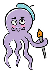 Image showing Funny-looking octopus emoji disguised as an artist  vector or co