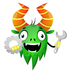 Image showing Monster with wrench, illustration, vector on white background.