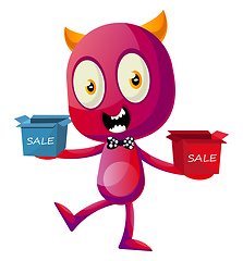 Image showing Devil with bow on sale, illustration, vector on white background