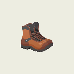 Image showing Portrait of a pair of brown camping shoes over grey background v