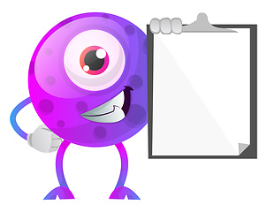 Image showing Smiling one eyed monster holding a notepad illustration vector o