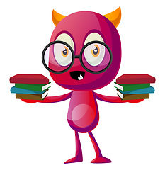 Image showing Devil with glasess holding books, illustration, vector on white 