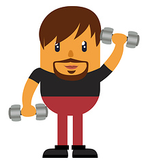 Image showing Man with weights, illustration, vector on white background.