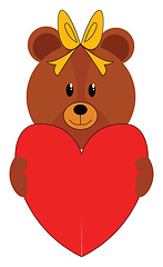 Image showing Girl bear with head bow holding heart illustration vector on whi