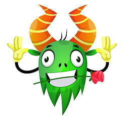 Image showing The monster with horns holding a rose in his teeth, illustration