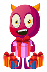 Image showing Devil with presents, illustration, vector on white background.