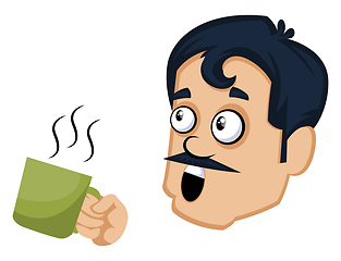 Image showing Man is holding mug, illustration, vector on white background.