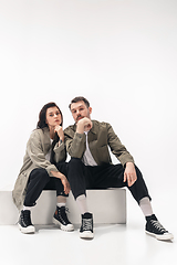 Image showing Trendy fashionable couple isolated on white studio background