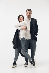 Image showing Trendy fashionable couple isolated on white studio background