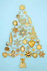 Image showing Christmas Tree Concept Shape with Gold Objects