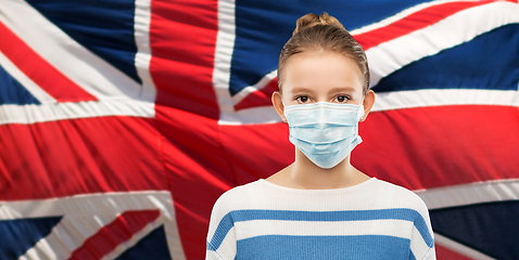 Image showing teenage girl in mask over flag of united kingdom