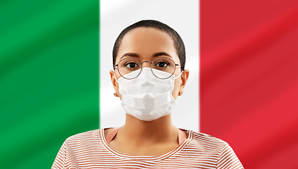 Image showing african american woman in mask over flag of italy