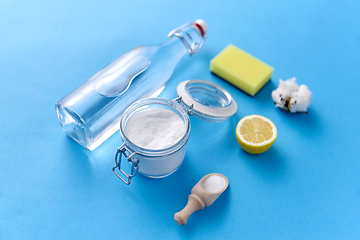 Image showing lemon, washing soda, vinegar, sponge and cotton