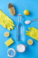 Image showing vinegar, lemons, washing soda, gloves and brush