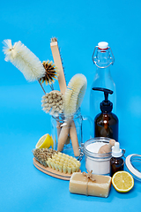 Image showing lemons, soap, washing soda, vinegar and brushes