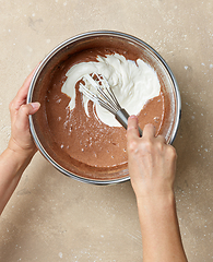 Image showing chocolate cake dough making process