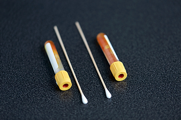 Image showing test tubes with blood plasma and cotton swabs