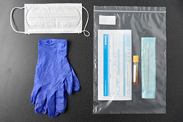 Image showing test tube, medical report, gloves and mask