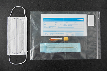 Image showing test tube, medical report, cotton swab and mask