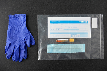 Image showing test tube, cotton swab, medical report and gloves