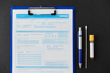 Image showing medical report, test tube, cotton swab and pen