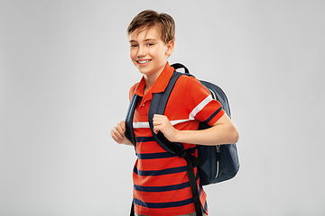 Image showing smiling student boy with backpack