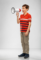 Image showing boy speaking to megaphone