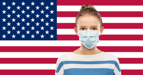 Image showing teenage girl in medical mask over flag of america