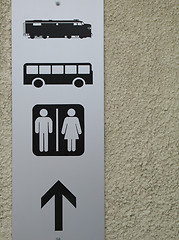 Image showing bus, train and washroom sign