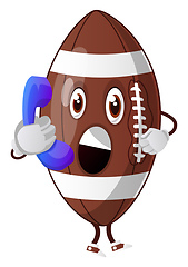 Image showing Rugby ball is holding telephone, illustration, vector on white b