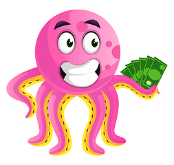 Image showing Octopus hodling money illustration vector on white background