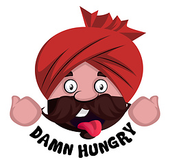 Image showing Man with turban is feeling hungry, illustration, vector on white