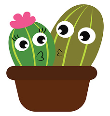 Image showing Boy and girl cactus plants in a brown flower pot vector or color