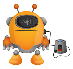 Image showing Cartoon robot on the charger illustration vector on white backgr