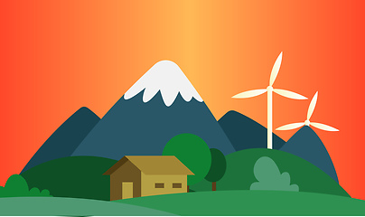 Image showing Sunset in the mountains where they use wind as a resource illust