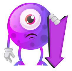 Image showing Sad monster with direction sign down illustration vector on whit