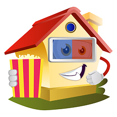 Image showing House with 3d glasses and popcorn, illustration, vector on white