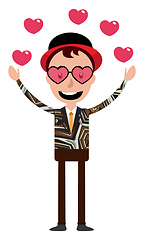 Image showing Cartoon funny young man in love illustration vector on white bac