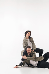 Image showing Trendy fashionable couple isolated on white studio background