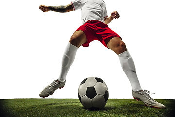 Image showing Football or soccer player on white background - motion, action, activity concept