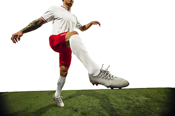 Image showing Football or soccer player on white background - motion, action, activity concept