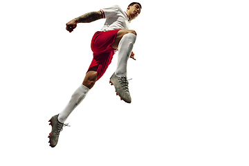 Image showing Football or soccer player on white background - motion, action, activity concept