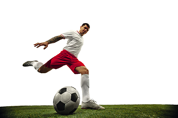 Image showing Football or soccer player on white background - motion, action, activity concept