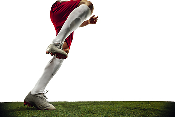 Image showing Football or soccer player on white background - motion, action, activity concept