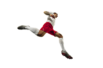 Image showing Football or soccer player on white background - motion, action, activity concept