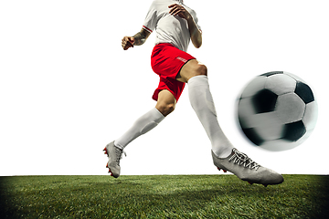 Image showing Football or soccer player on white background - motion, action, activity concept