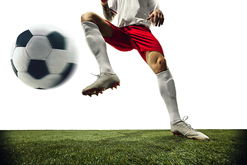 Image showing Football or soccer player on white background - motion, action, activity concept