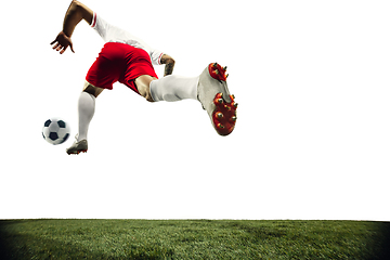 Image showing Football or soccer player on white background - motion, action, activity concept